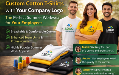 Tricouri din bumbac, personalizate cu sigla companiei tale - Echipamentul perfect pentru angajații tăi în sezonul cald