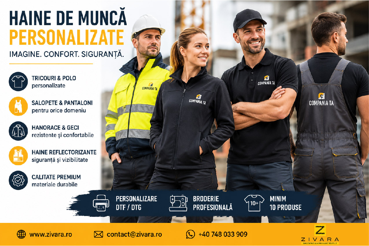 Haine de muncă personalizate 2026 – tricouri, salopete și echipamente workwear pentru firme