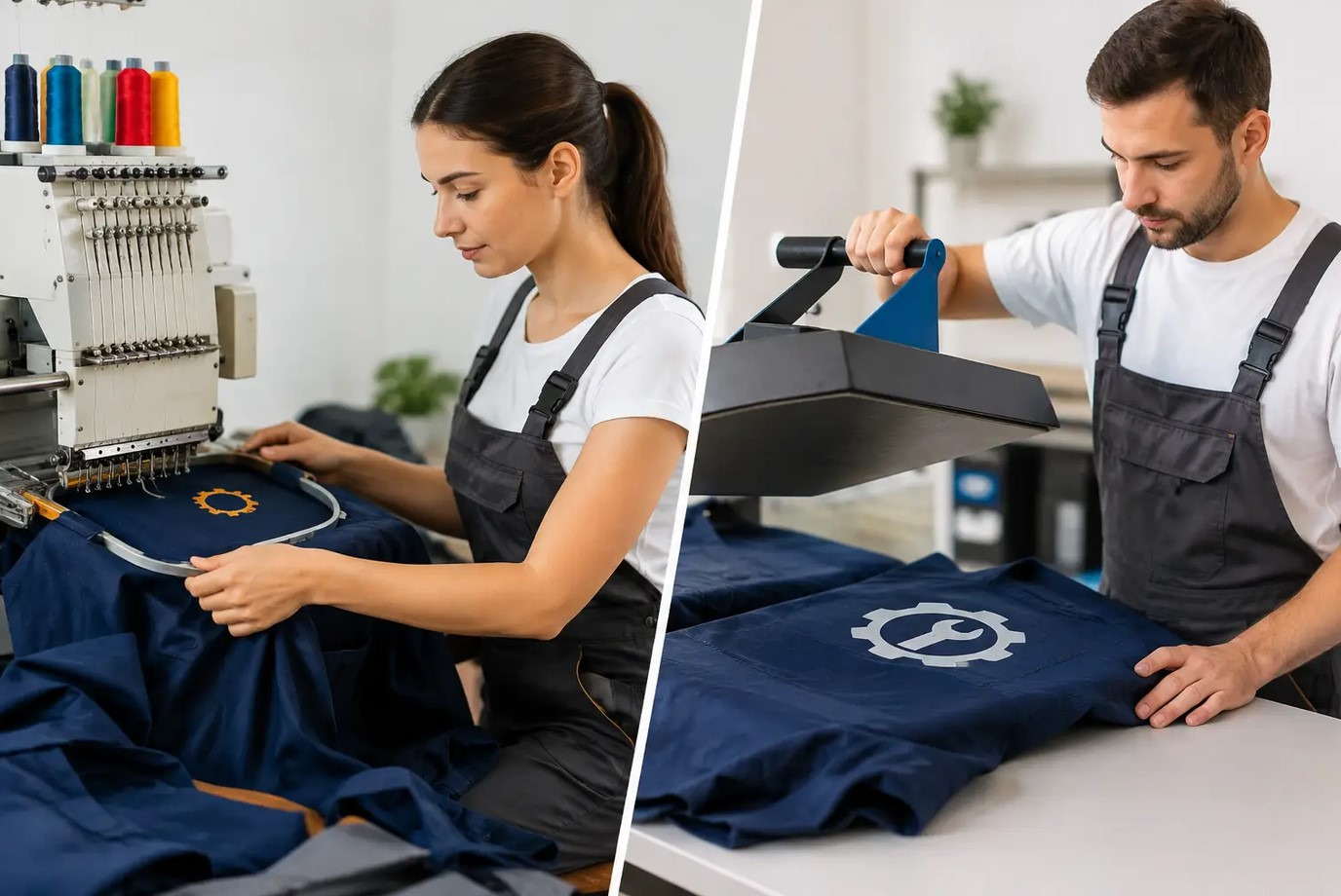 Broderie versus imprimare pentru salopete